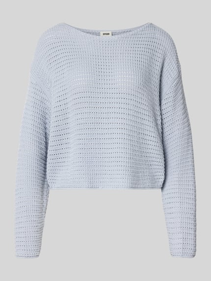 Produktfoto, Pullover mit überschnittenen Schultern Modell 'IMENIA' von Drykorn, jasnoniebieska bawełna, luźny krój, ażurowy wzór