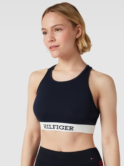 Tommy Hilfiger Top krótki z detalem z logo Granatowy 3