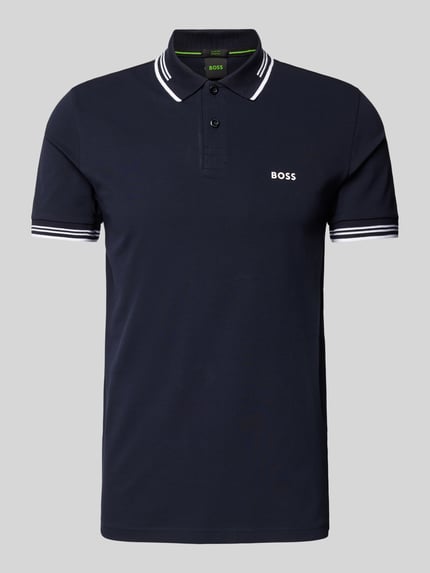 BOSS Green Slim fit poloshirt met labelprint, model 'Paul' Marineblauw - 2