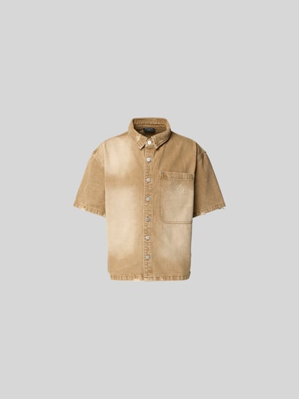 Produktfoto, Regular Fit Freizeithemd aus Baumwolle von Don´t Waste Culture, beżowy, krój regular fit, czysta bawełna, efekt distressed, krótki rękaw, pełna listwa guzikowa, długość tyłu w rozmiarze M 67 cm, szerokość w rozmiarze M 51 cm, długość rękawa w rozmiarze M 25 cm, faktura miękka
