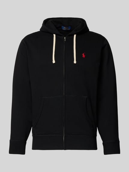 Produktfoto, Sweatjacke mit Kapuze van Polo Ralph Lauren in zwart, katoenmix, losse pasvorm, rits, steekzakken, label-stitching, geribde boorden