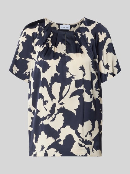 Productfoto, Blusenshirt im Allover-Look van comma, regular fit, materiaal-mix met stretch, sleutelgat-hals, korte mouwen, bloemmotief