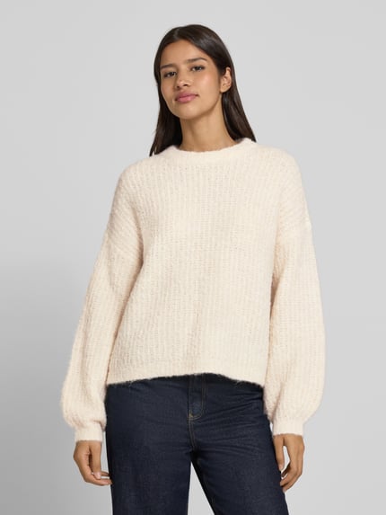 VERO MODA Relaxed Fit Strickpullover mit Woll-Anteil Modell 'CARMEN' Ecru 4