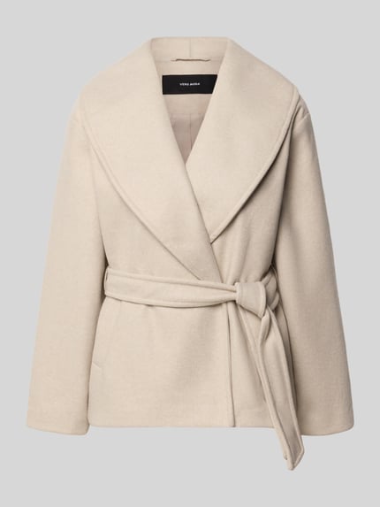 Produktfoto, Regular Fit krótki płaszcz z wiązanym paskiem model 'ANNE' od VERO MODA, kremowy, miękka faktura, damski krótki płaszcz teddy