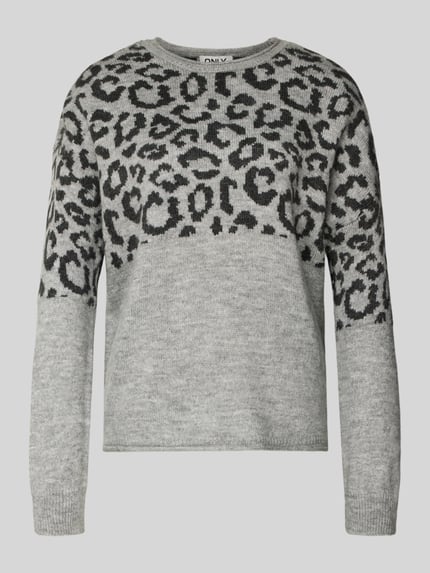 ONLY Regular Fit Strickpullover mit gerolltem Rundhalsausschnitt Modell 'JADE' Hellgrau Melange 2