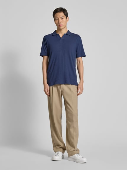 Colours & Sons Slim Fit Poloshirt aus Baumwoll-Leinen-Mix Marine 1