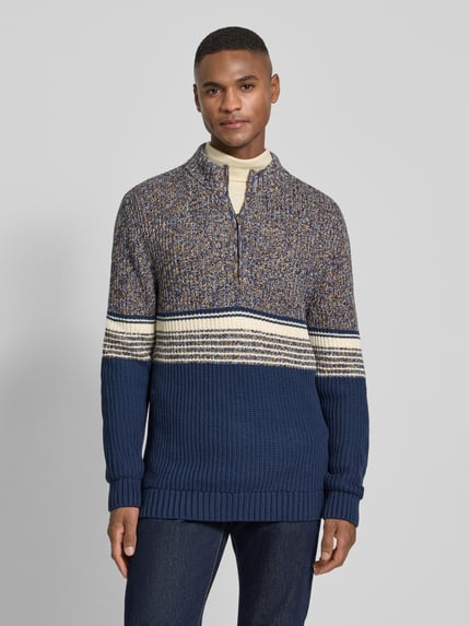 RAGMAN Slim Fit Troyer in Strick-Optik Modell 'Mouline' Marine 4