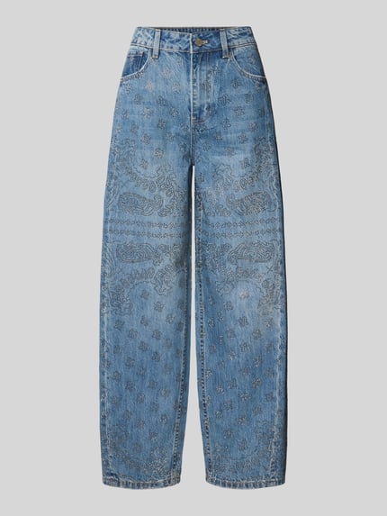 Produktfoto, Balloon Jeans mit Ziersteinbesatz von Liu Jo in Blau, Balloon Fit, reine Baumwolle, strukturierte Oberfläche, Damen Jeans