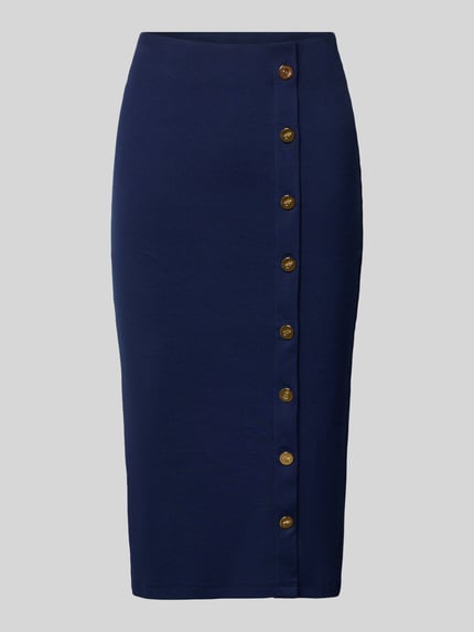 Produktfoto, Midirock mit Knopfleiste Modell 'TARVER' von Lauren Ralph Lauren in donkerblauw, rechte snit, katoen-modal mix met stretch, gladde textuur.