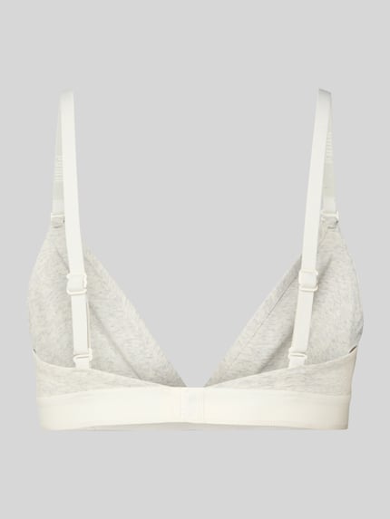 Produktfoto, Bralette in Triangel-Form mit verstellbaren Trägern von PUMA aus Baumwoll-Elasthan-Mix in Hellgrau und Weiß, Hakenverschluss.