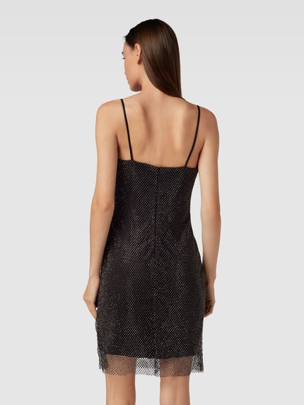 LUXUAR FASHION Knielanges Cocktailkleid aus Netzstoff mit Ziersteinbesatz Black 5