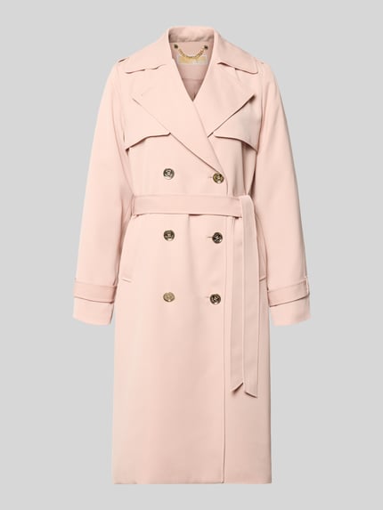Produktfoto, lichtroze Zweireihiger Trenchcoat mit Bindegürtel van MICHAEL Michael Kors, regular fit, reverskraag, gladde stoftextuur