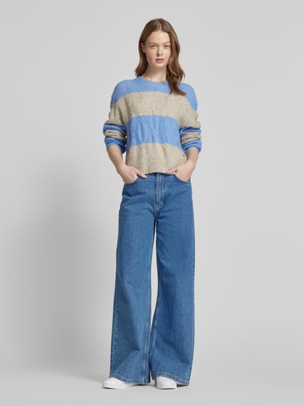 MOS MOSH Sweter z dzianiny ze ściegiem warkoczowym model ‘ARYNA AIDY’ Oceaniczny 1