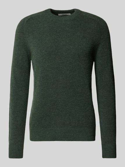 Selected Sweter z dzianiny o kroju regular fit z dodatkiem wełny z alpaki model „RAI” Ciemnozielony 2