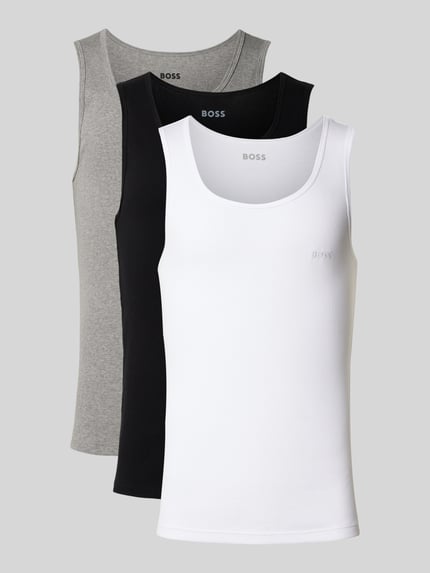 Produktfoto, Tanktop mit Label-Stitching Modell 'ONE' im 3er-Pack von BOSS in Schwarz, Weiß und Grau, Ripp-Optik, reine Baumwolle, enger Schnitt, U-Boot-Ausschnitt, breite Träger