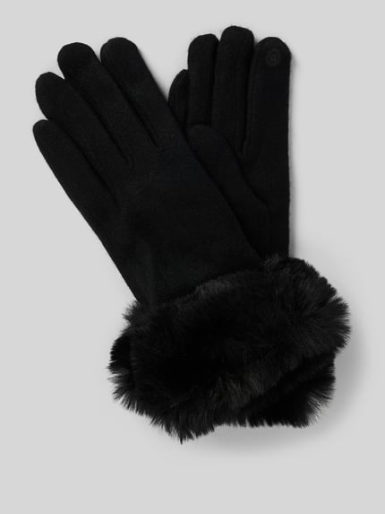 EEM Slim fit handschoenen van wolmix met imitatiebont Zwart - 1