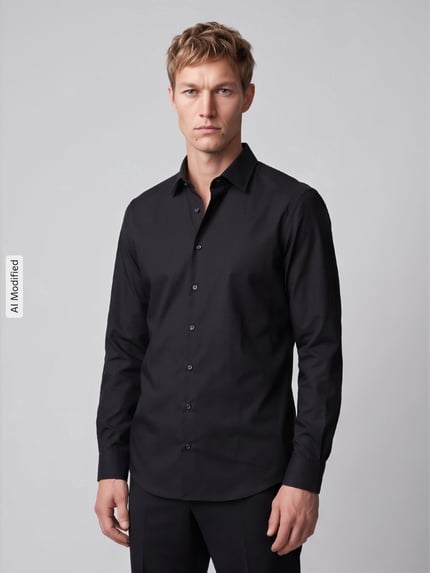 Jake*s Slim Fit Businesshemd mit abgerundetem Saum Black 4