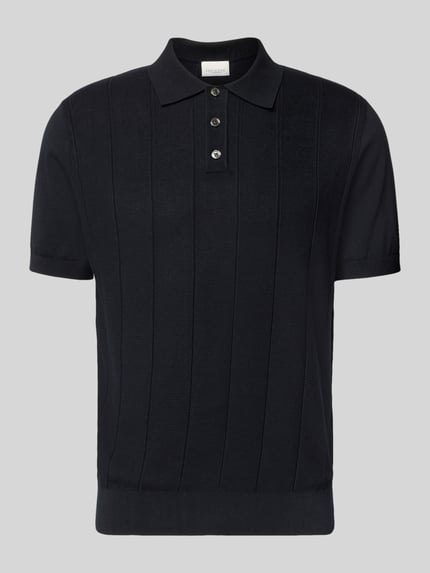 Produktfoto, Regular Fit poloshirt uit puur katoen model 'Pima Primo' van Profuomo in zwart met polokraag en ribboorden, ruglengte bij maat M 67 cm