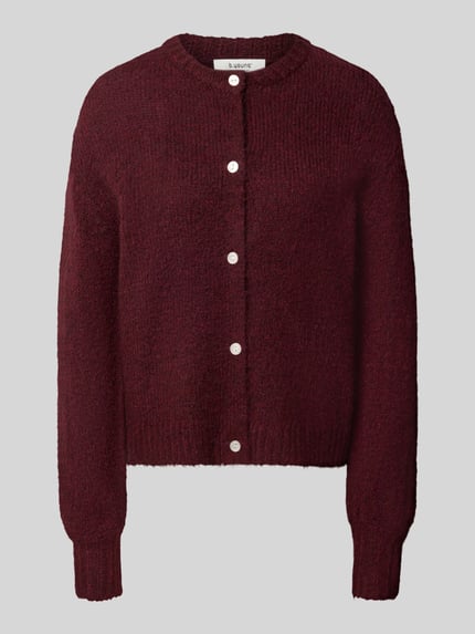 Productfoto, Cardigan met alpaca-mix en ronde hals Model 'OTIA' van b.young, regular fit, knoopsluiting, bordeauxrood, zachte textuur