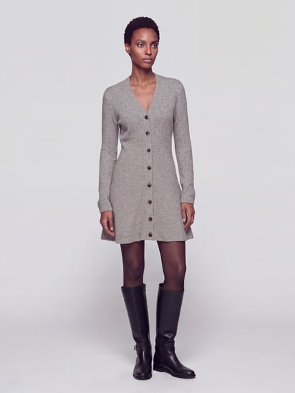 VERO MODA Strickkleid mit durchgehender Knopfleiste Taupe Melange 1