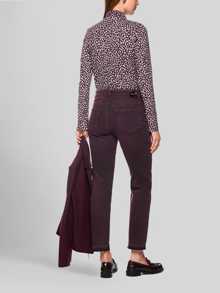 Marc Cain High Waist Slim Fit Jeans mit Fransensaum Bordeaux 4
