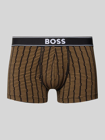 Produktfoto, obcisłe bokserki z mieszanki bawełny Trunks aus Baumwoll-Mix od BOSS w kolorze czarno-żółtym z geometrycznym wzorem