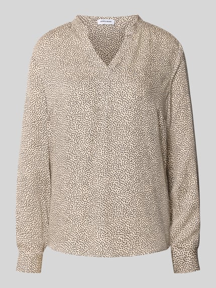 Productfoto, Regular Fit Bluse aus Viskose mit V-Ausschnitt van MORE & MORE, damesblouse in all-over look, pure viscose, regular fit, V-hals, ruglengte maat 36: 63 cm, mouwlengte maat 36: 61 cm