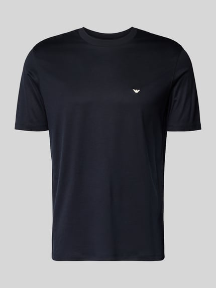 Produktfoto, T-Shirt mit Label-Stitching von Emporio Armani aus Lyocell-Baumwoll-Mix, Regular-Fit, gerippter Rundhalsausschnitt, dunkelblau