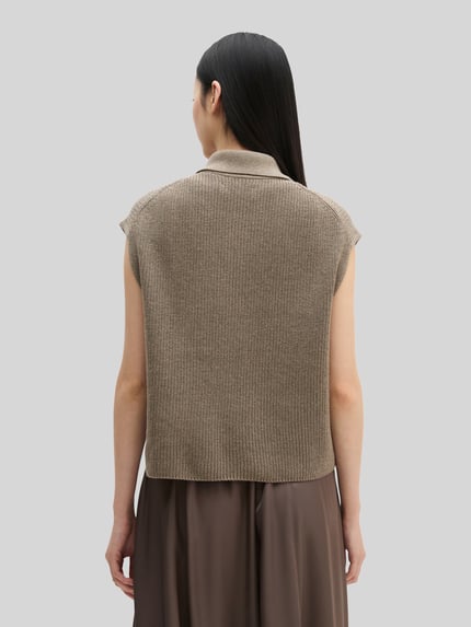 Marc O'Polo Strickpullunder mit Polokragen Taupe Melange 5