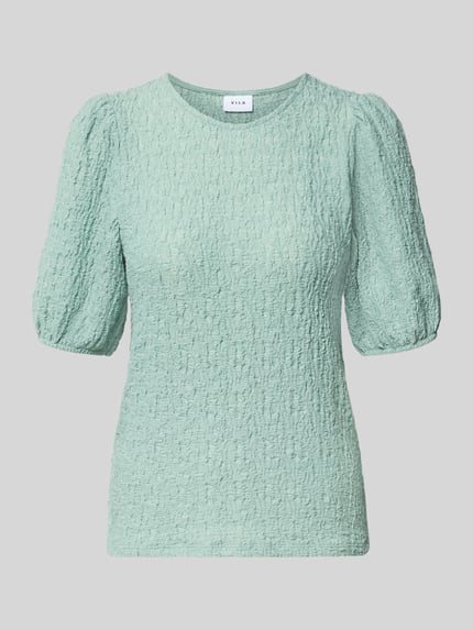 Produktfoto, Blusenshirt mit Strukturmuster Modell 'FALL' von Vila in Mintgrün, Material-Mix mit Stretch-Anteil, Regular-Fit, Rundhalsausschnitt