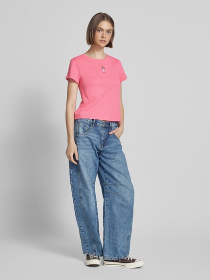 REVIEW T-shirt met motiefstitching Felroze - 1