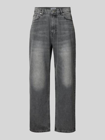 Produktfoto, Baggy Jeans im 5-Pocket-Design von REVIEW, reine Baumwolle, lockerer Schnitt, grau mit sanfter Waschung, breites Bein