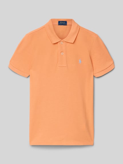 Produktfoto, Regular Fit Poloshirt aus reiner Baumwolle von Polo Ralph Lauren Kids in Uni-Orange mit Polokragen, kurzarm, Logo-Stitching, Piqué-Struktur