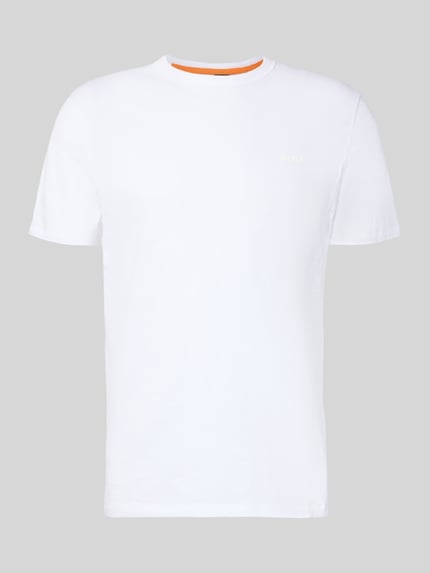 Productfoto, Regular Fit T-Shirt uit gestructureerd katoen model 'TEGOOD' van BOSS Orange, effen wit, labelprint, ronde hals, korte mouw