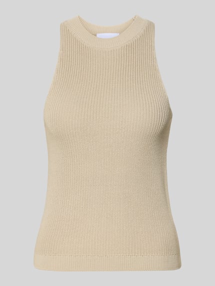 Produktfoto, Stricktop mit Rundhalsausschnitt van Style Icon Collection, beige kleur, ribstructuur, slim fit, katoen-viscosemix, ruglengte maat S: 54 cm