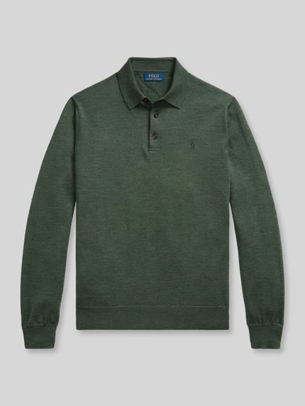Productfoto, regular fit pullover uit pure wol van Polo Ralph Lauren, donkergroen, fijne textuur, Heren pullover