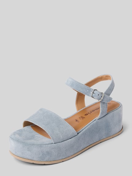 Tamaris Sandalen van leer met plateauzool Lichtblauw - 1