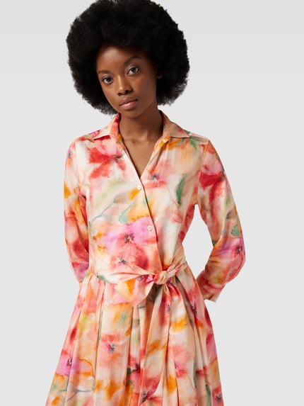 0039 Italy Midi-jurk met strikceintuur, model 'Julene' Abrikoos - 3