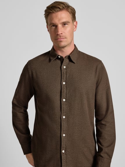 Selected Koszula casualowa o kroju regular fit z czystej bawełny model ‘NOAH’ Czekoladowy 3