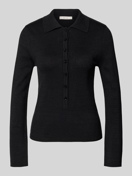Produktfoto, zwart Slim Fit Langarmshirt aus Lyocell-Baumwoll-Mix Modell 'FLURA LUREX' van Selected Femme, effen, glanzend, ribboorden