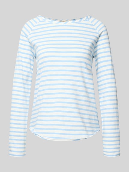 Productfoto, Longsleeve met ronde hals van Smith and Soul, dames longsleeve van zuiver katoen, regular fit, allover-look, ruglengte maat S 65 cm, lichtblauwe en witte strepen, zachte textuur