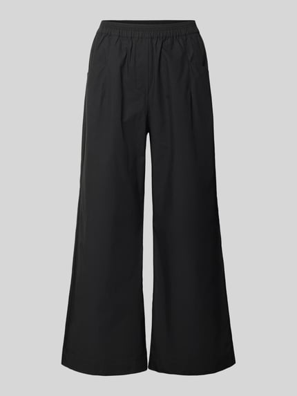 Produktfoto, Hose aus Baumwolle mit elastischem Bund von JAKE*S STUDIO WOMAN, schwarz, weiter Relaxed Fit, sichtbare Eingrifftaschen, glatte Stoffstruktur.
