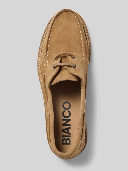Produktfoto, Loafer aus echtem Leder in Velours-Optik von BIANCO, kolor beżowy, zaokrąglony krój, profilowana podeszwa, wysokość obcasa 3 cm, wysokość cholewki 6 cm, szerokość w rozmiarze 40: 12 cm