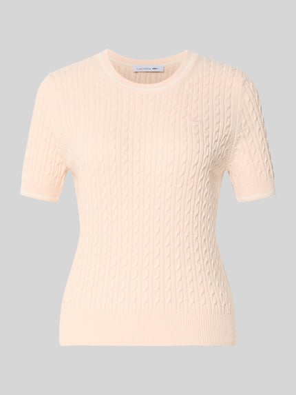 Produktfoto, lichtroze regular fit pullover uit katoenmix met kabelstructuur, Regular Fit Pullover aus Baumwoll-Mix van Lacoste, Dames Pullover