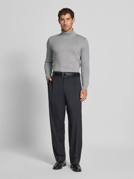 Christian Berg Men Sweter o kroju slim fit z mieszanki bawełny i wełny Jasnoszary melanż 1