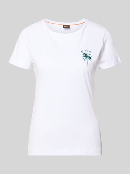 Productfoto, Regular Fit T-Shirt uit puur katoen model 'C-Elove_4' van BOSS Orange, effen wit, opdruk, ronde hals, korte mouw, jersey