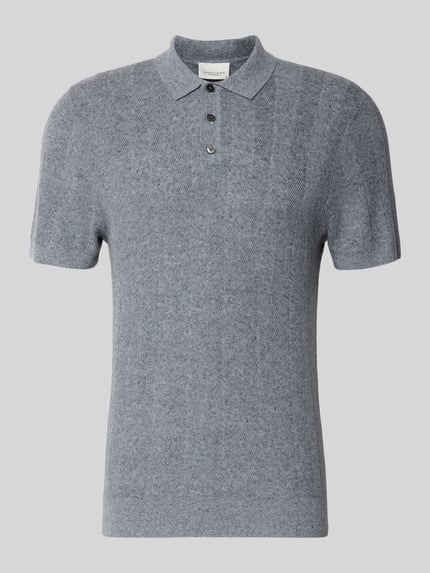 Productfoto, Slim Fit Poloshirt mit Knopfleiste van Profuomo in katoen-linnenmix met structuurpatroon, grijsblauw, slim fit, ruglengte maat M 70 cm