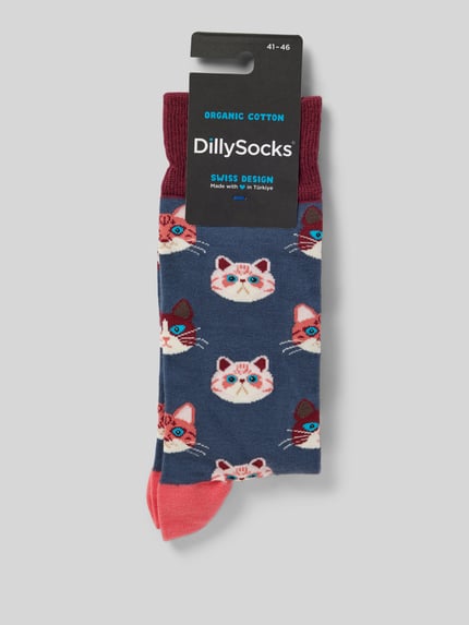 DillySocks Socken mit Motiv-Stitching Modell 'Sky Kitten' Marine 3