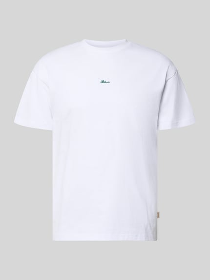 Produktfoto, Regular Fit T-Shirt mit Logo-Stitching von BLKVIS aus Reine Baumwolle, klassisches Weiß, Rundhalsausschnitt, Herren T-Shirt, Rückenlänge 62 cm bei Größe M