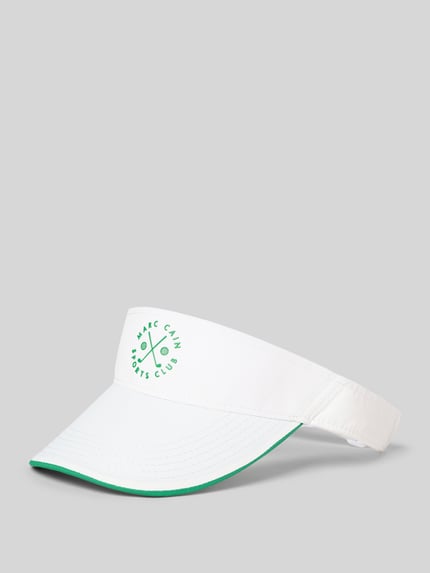 Productfoto, witte Pet met groene Logo-applicatie, curved visor, klittenbandsluiting en motiefapplicatie, Schirmmütze mit Logo-Applikation van Marc Cain